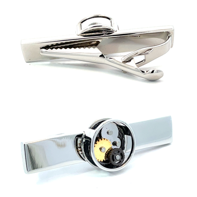 Steampunk Round Silver Tie Clip