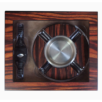 20 CT Ebony Wooden Cigar Humidor and Ashtray Set