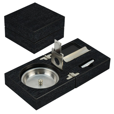 Oak Black Wooden Foldable Cigar Ashtray with Cigar Cutter