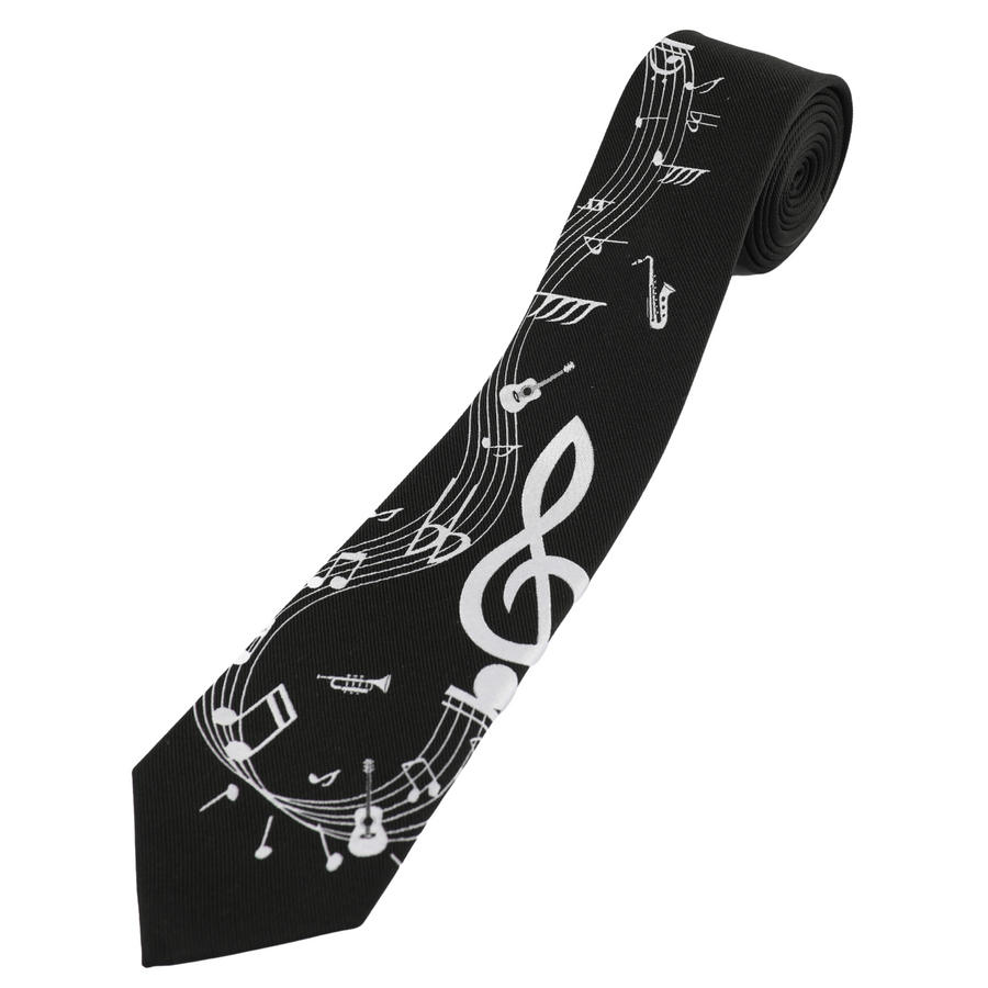 Music Notes Tie Black