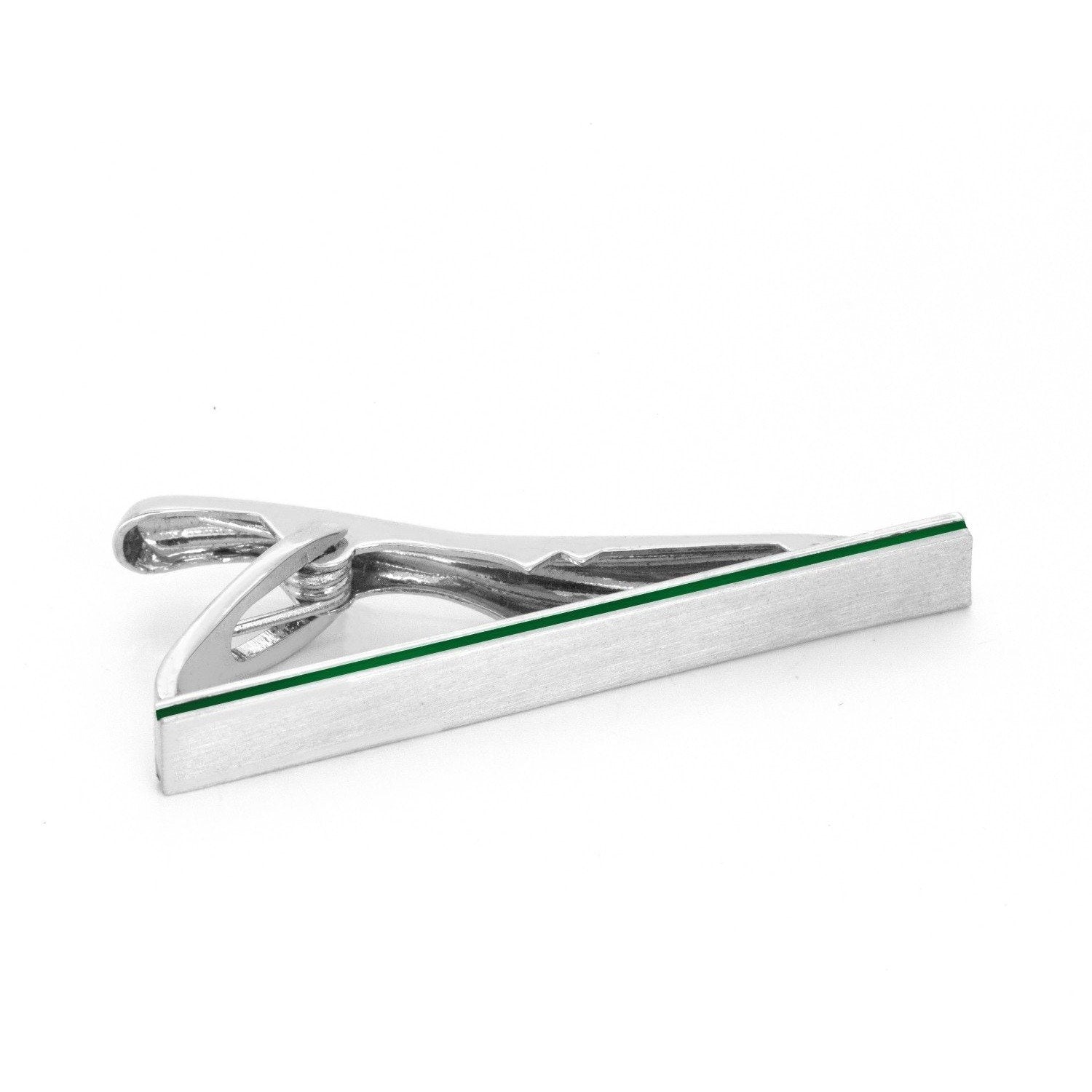 Brushed Silver with Green Edge Small Tie Clip