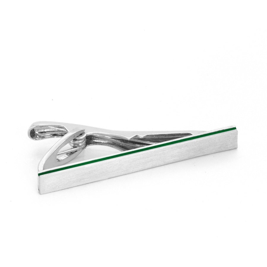 Brushed Silver with Green Edge Small Tie Clip