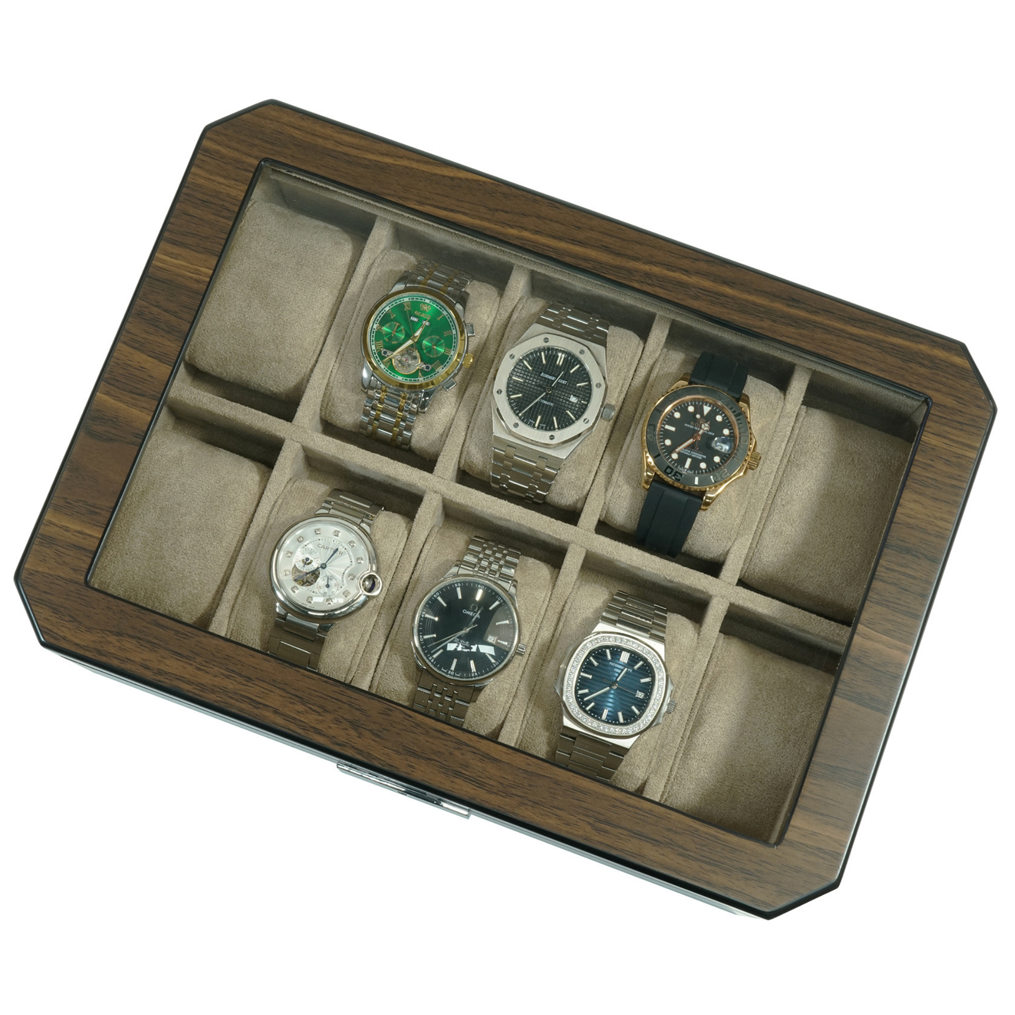 10 Slots Octagon Walnut Wooden Watch Box