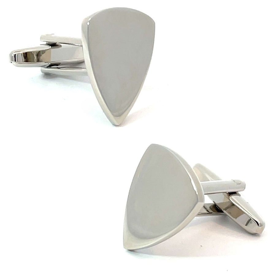 Plain Shield Rhodium Engravable Cufflinks