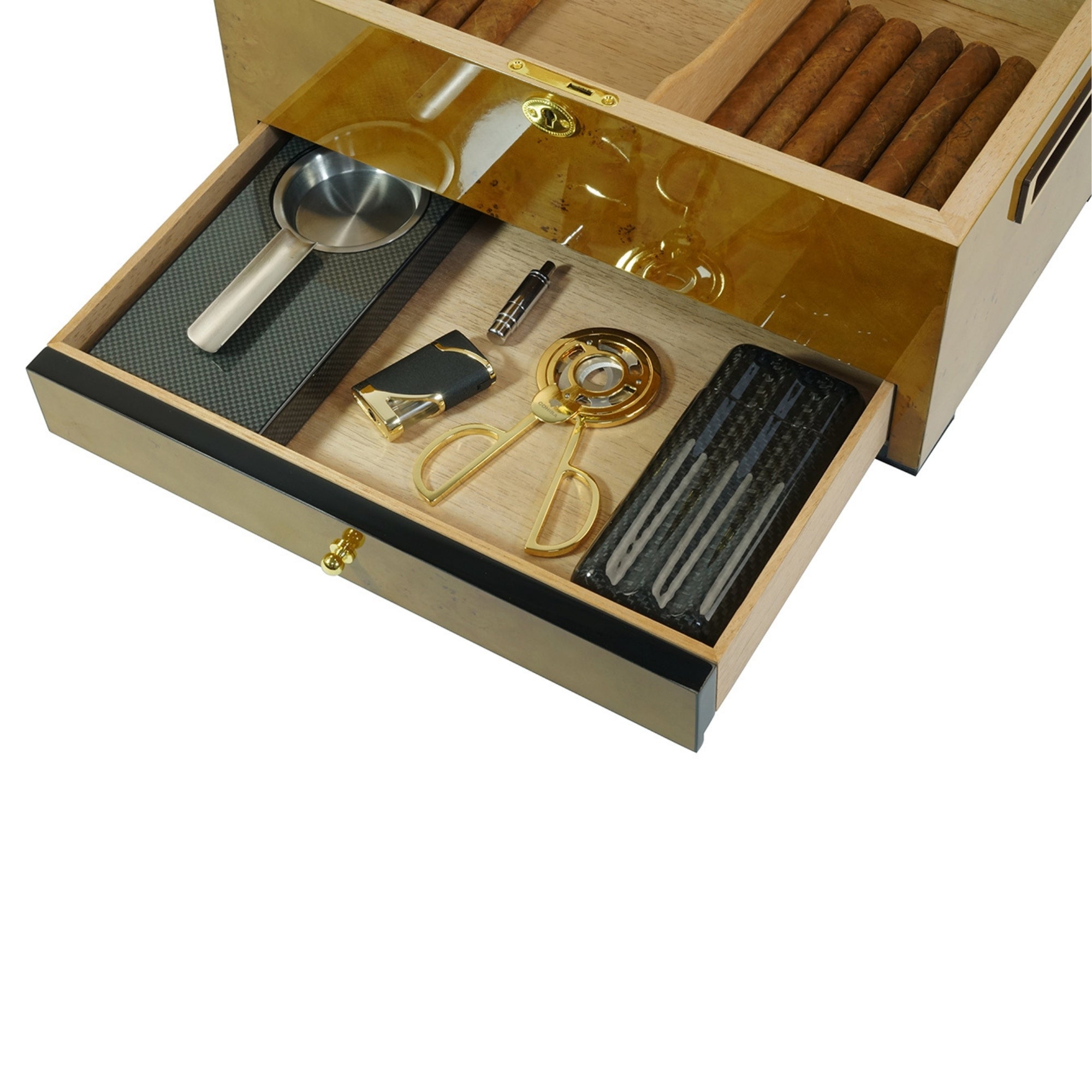 100 CT World Map Burl Cigar Humidor Spanish Cedar Box for Cigars