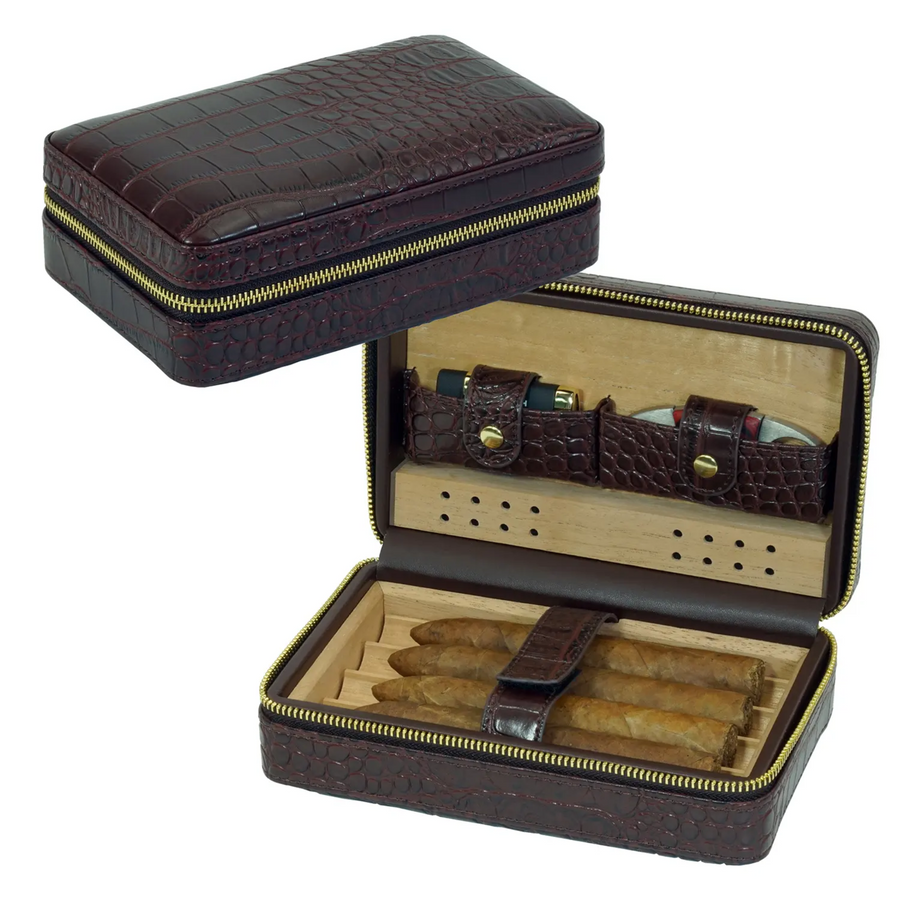 Dark Brown Cigar Humidor Leather Case for Cigars