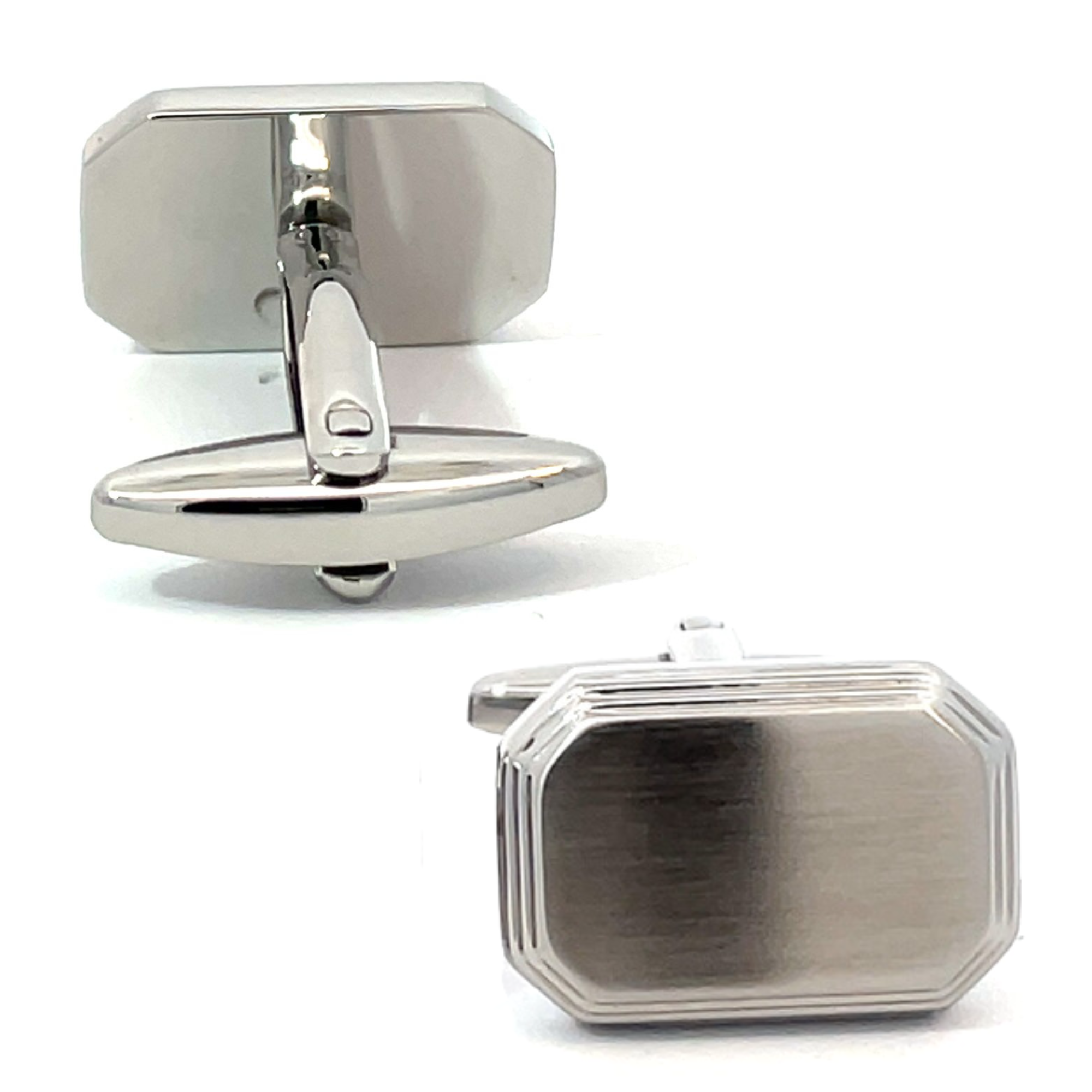 Brushed Silver Tiered Rectangle Engravable Cufflinks