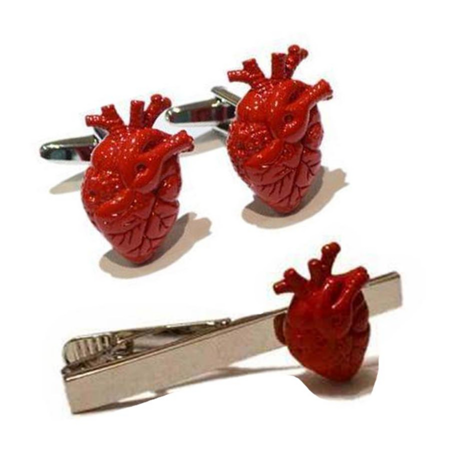 Anatomical Heart Cufflinks & Tie Clip Set