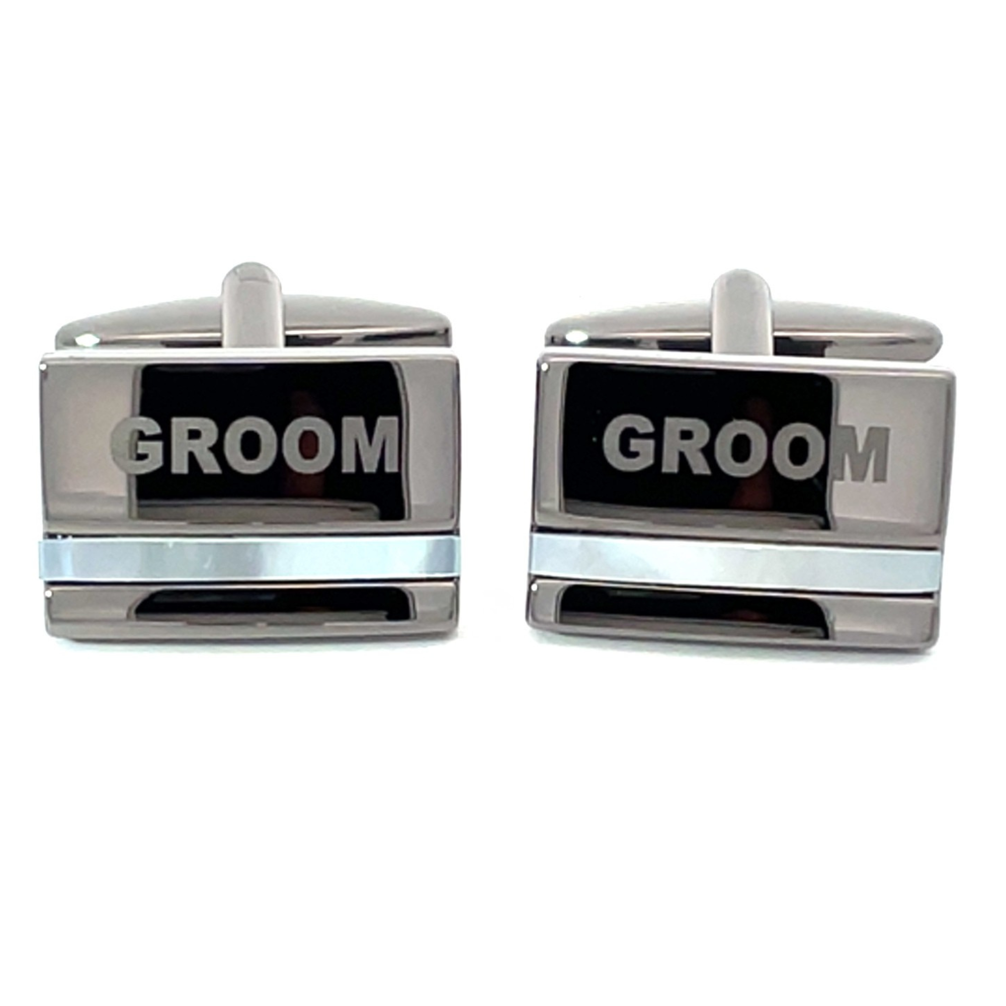 Groom Laser Etched Mother of Pearl Gunmetal Wedding Cufflinks