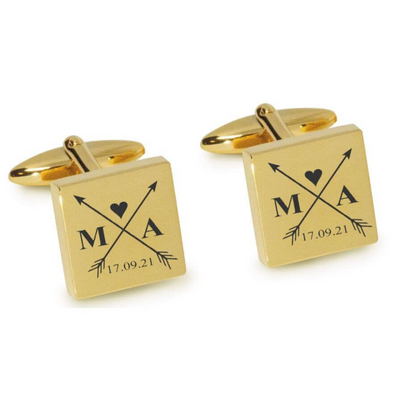 Crossed Arrows with Loveheart, Initials and Date Engraved Cufflinks