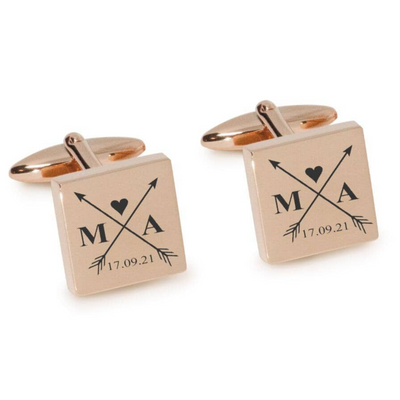 Crossed Arrows with Loveheart, Initials and Date Engraved Cufflinks