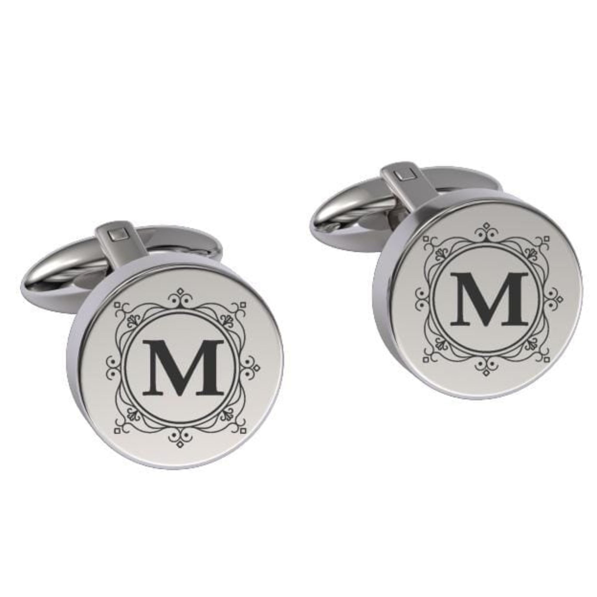 Decorated Round Initials Engraved Cufflinks