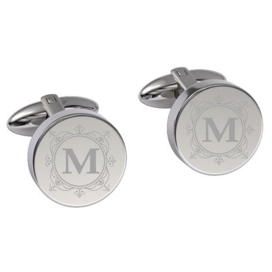 Decorated Round Initials Engraved Cufflinks