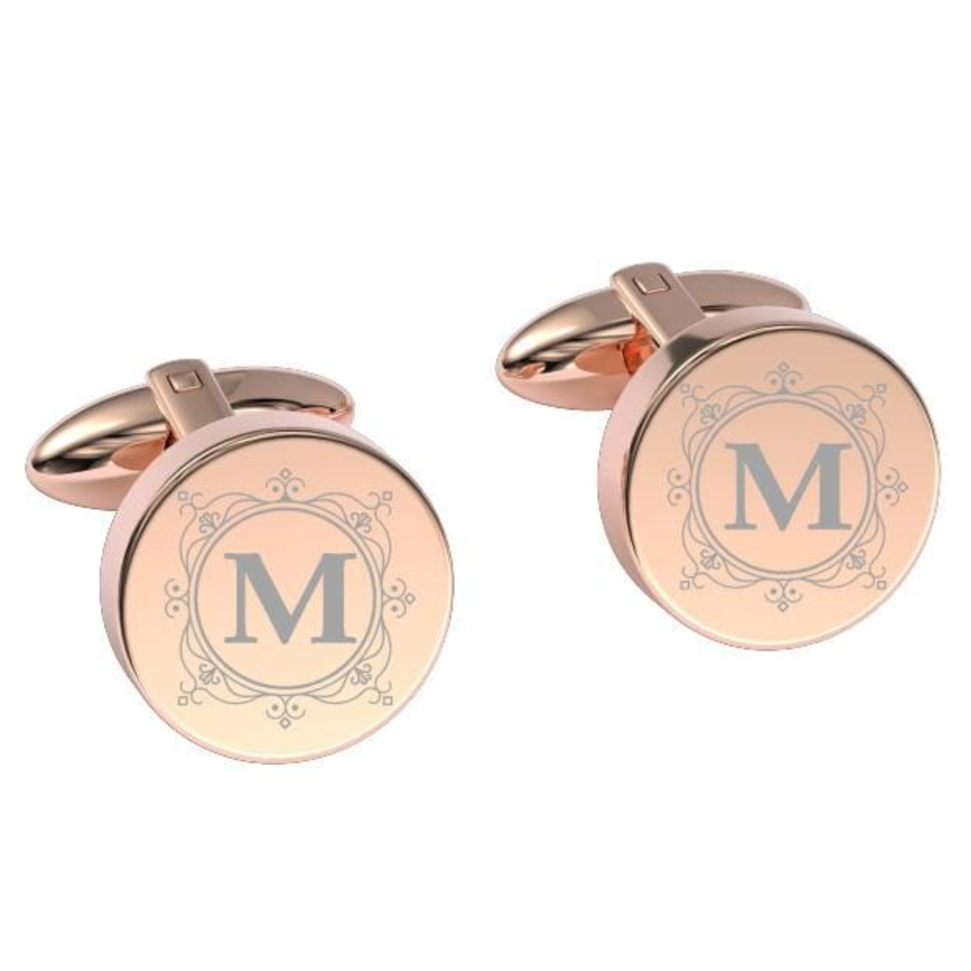Decorated Round Initials Engraved Cufflinks