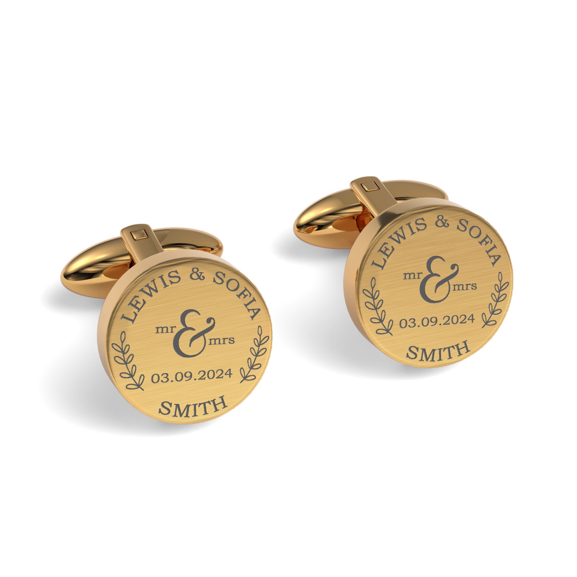 Mr + Mrs Name and Date Engraved Cufflinks