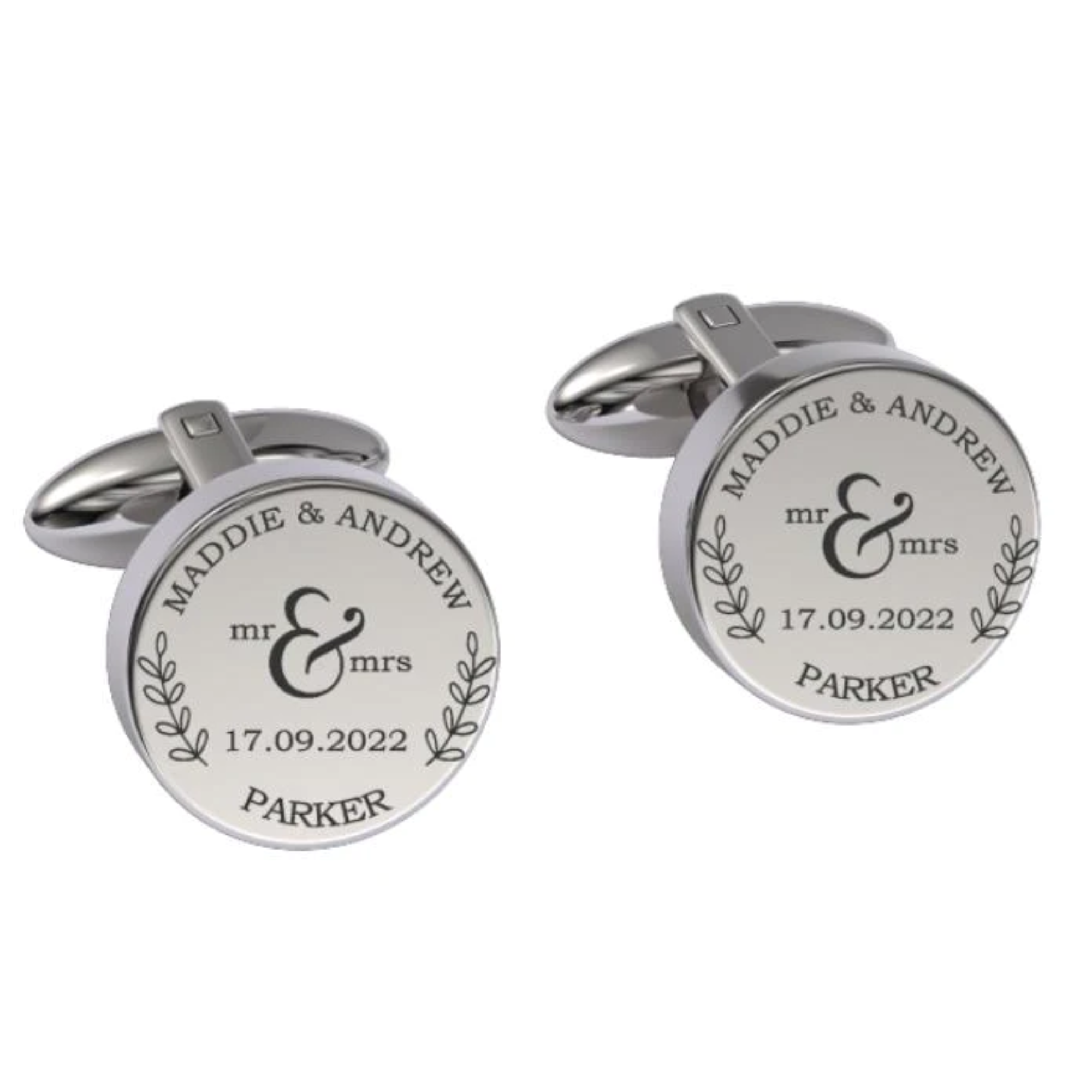 Mr + Mrs Name and Date Engraved Cufflinks