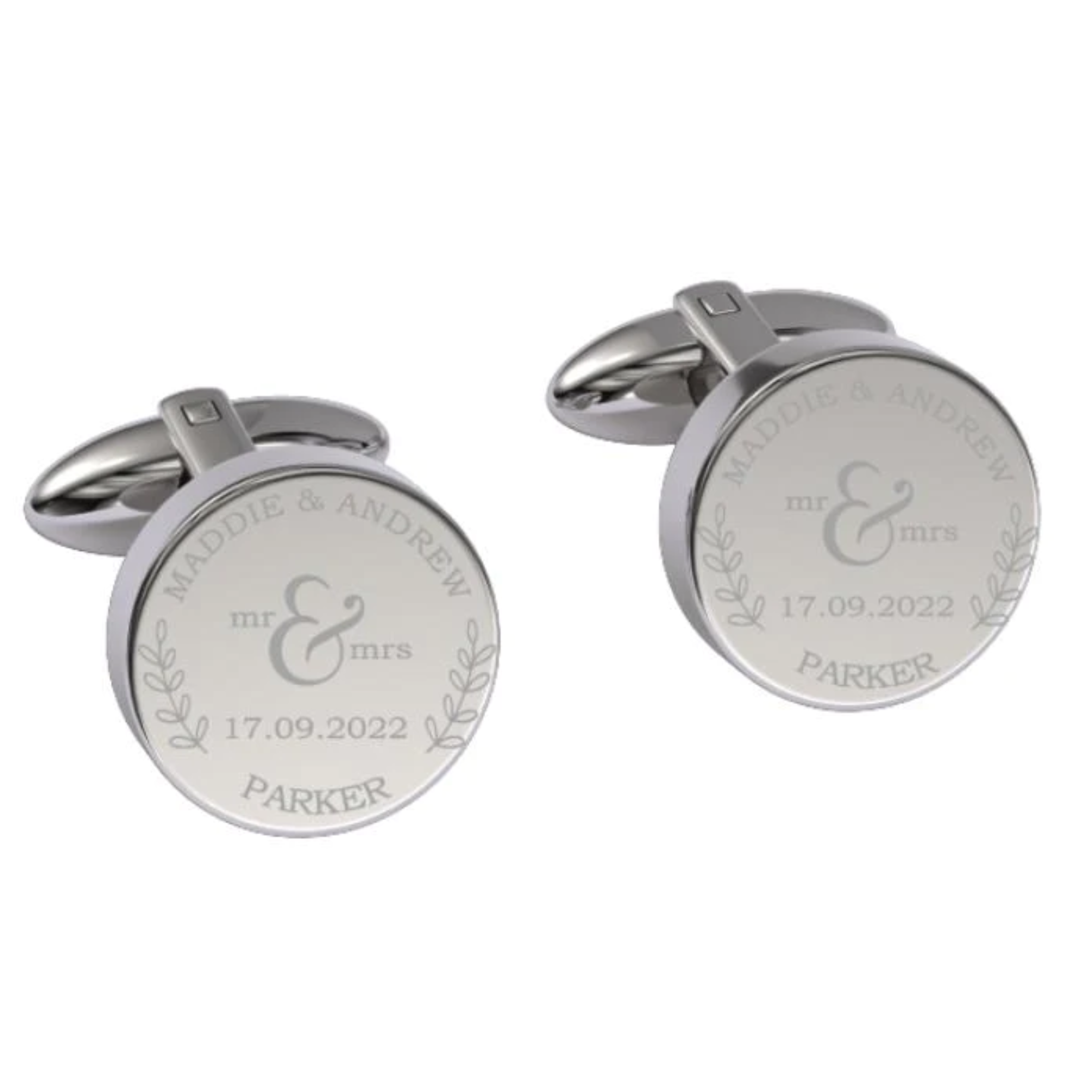 Mr + Mrs Name and Date Engraved Cufflinks
