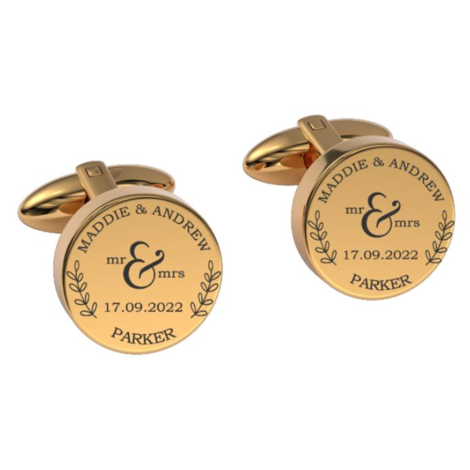 Mr + Mrs Name and Date Engraved Cufflinks