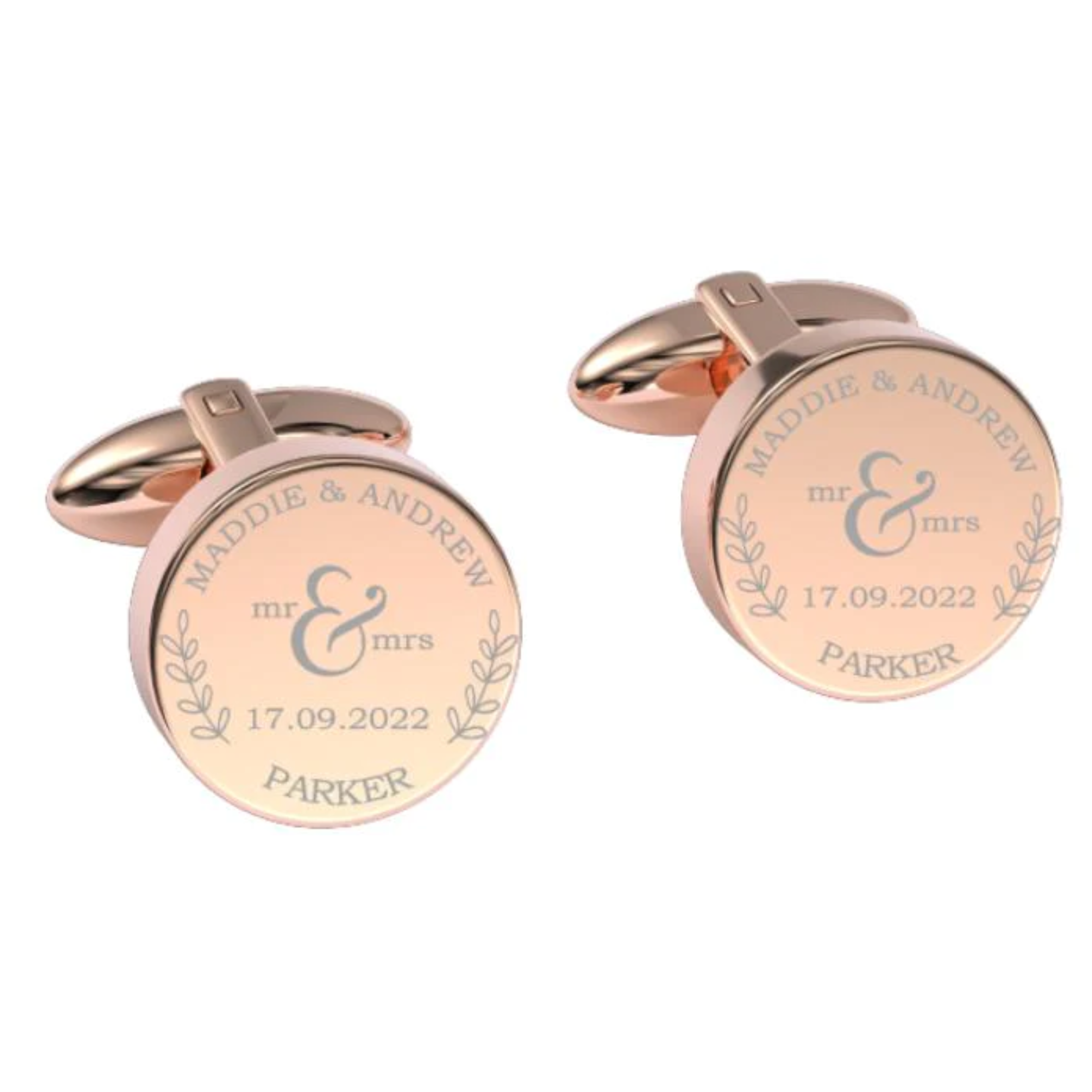 Mr + Mrs Name and Date Engraved Cufflinks