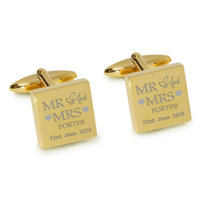Mr Mrs Last Name Love Heart with Date Engraved Wedding Cufflinks