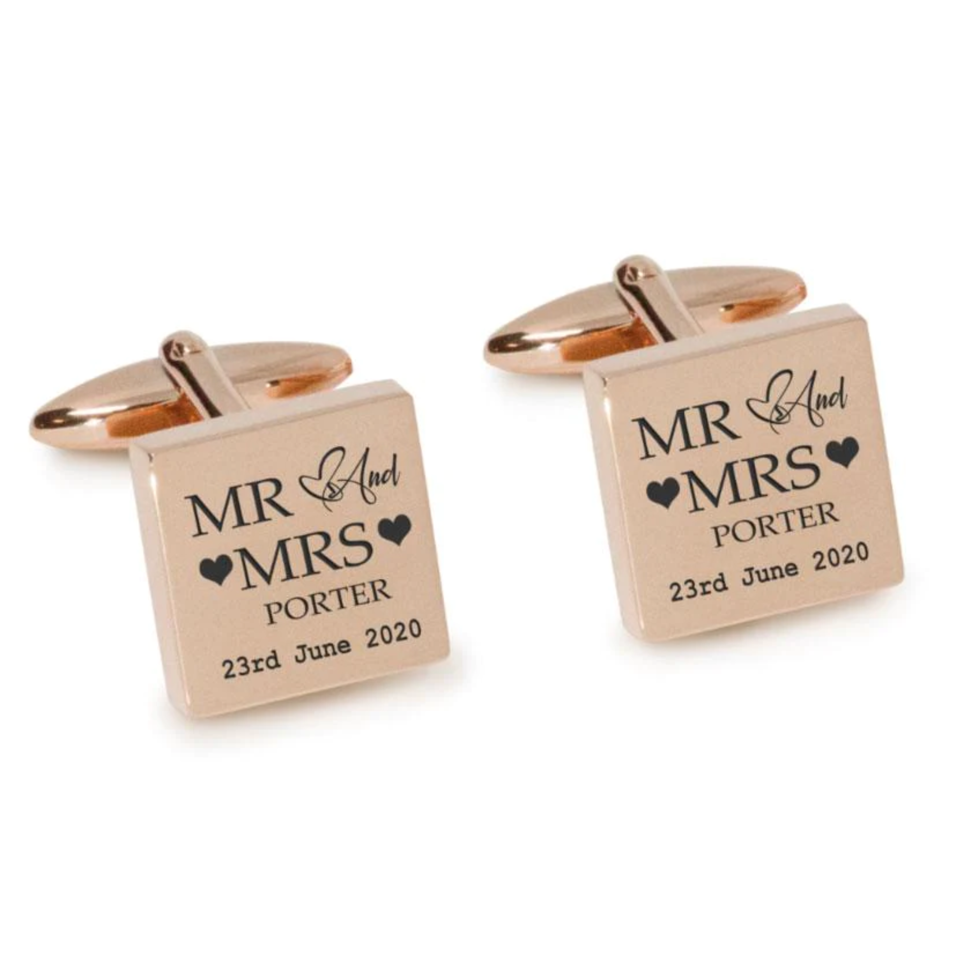 Mr Mrs Last Name Love Heart with Date Engraved Wedding Cufflinks