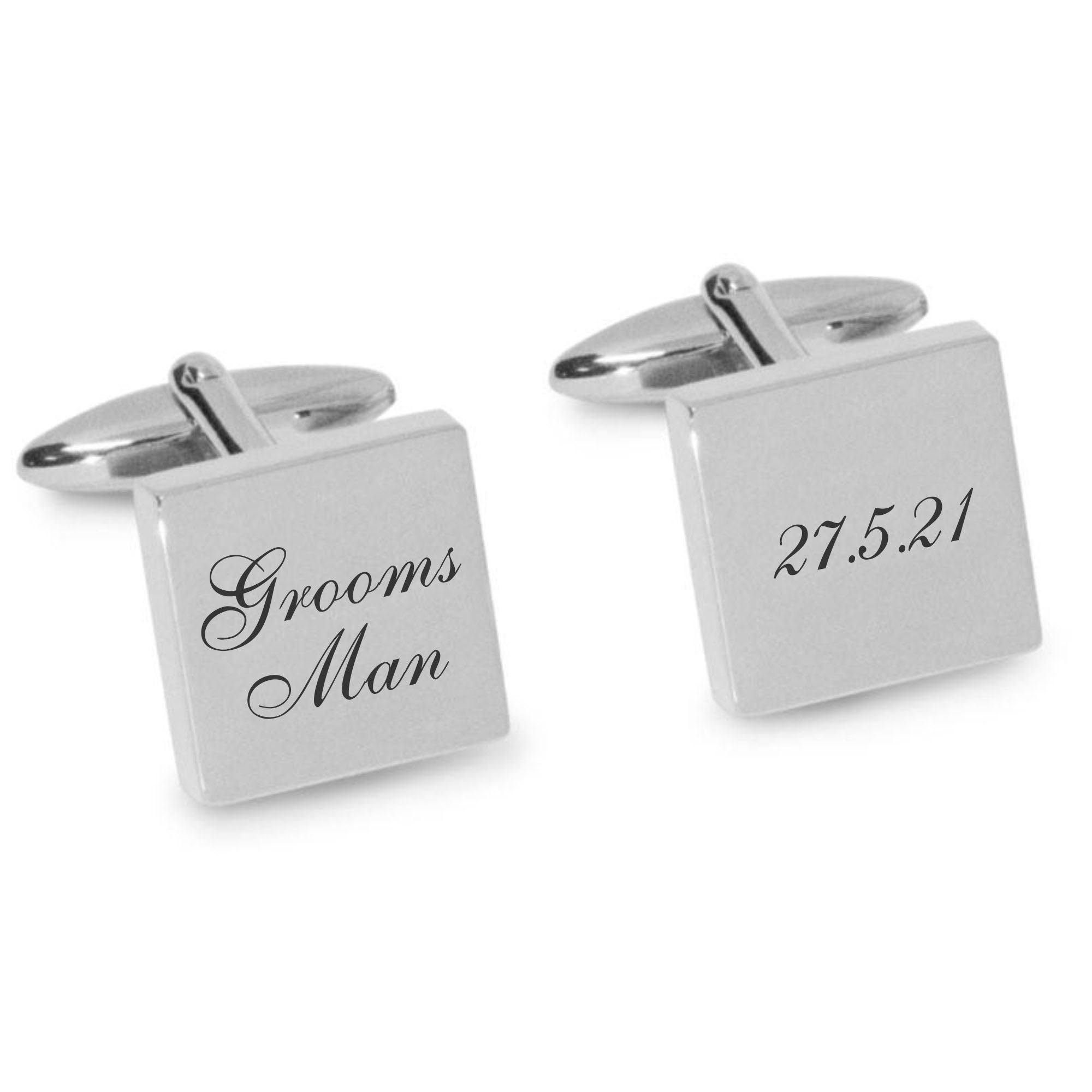 Grooms Man Wedding Date Engraved Cufflinks