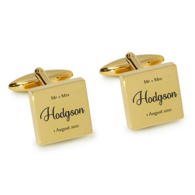 Mr Mrs Last Name with Date Engraved Wedding Cufflinks