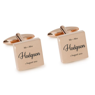 Mr Mrs Last Name with Date Engraved Wedding Cufflinks