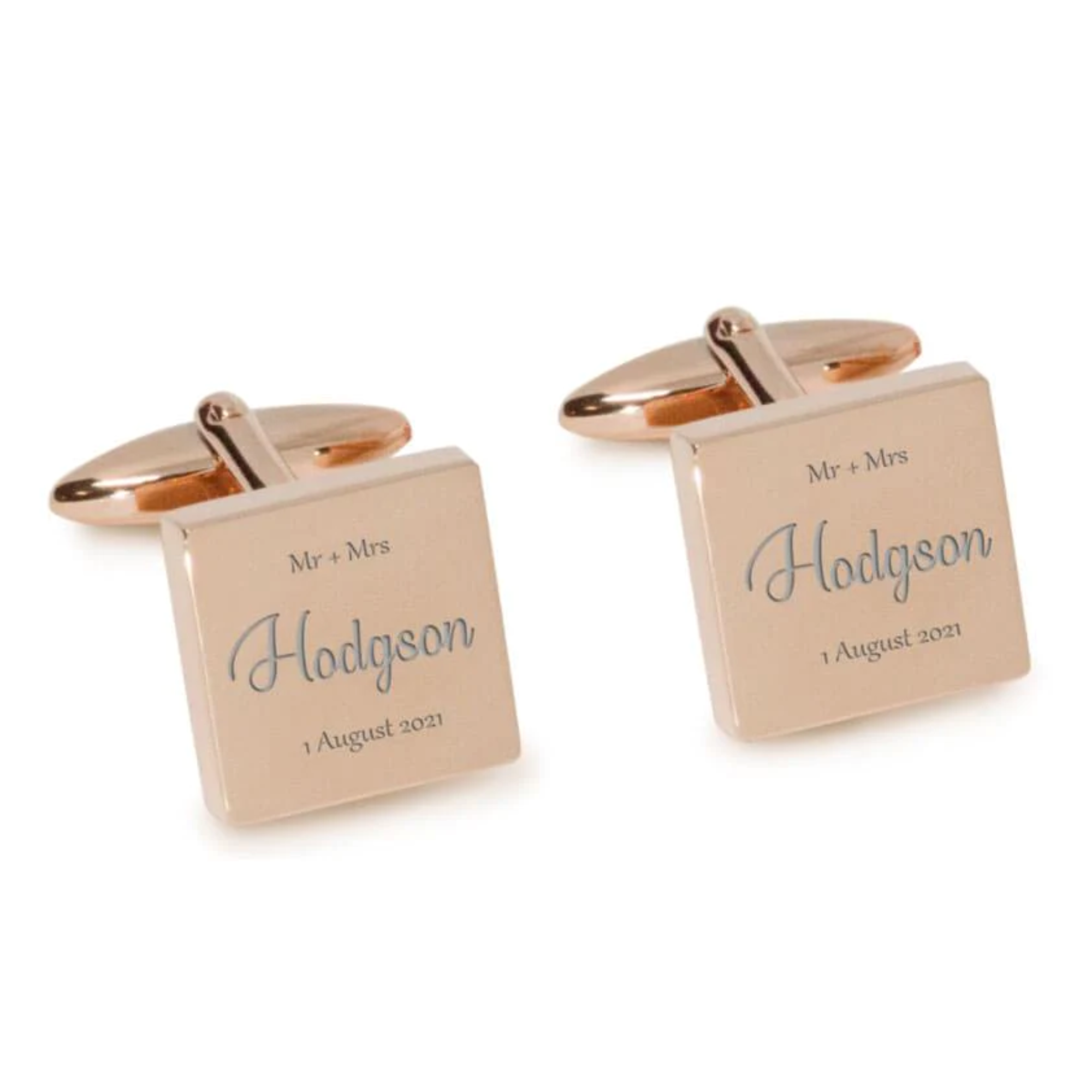 Mr Mrs Last Name with Date Engraved Wedding Cufflinks