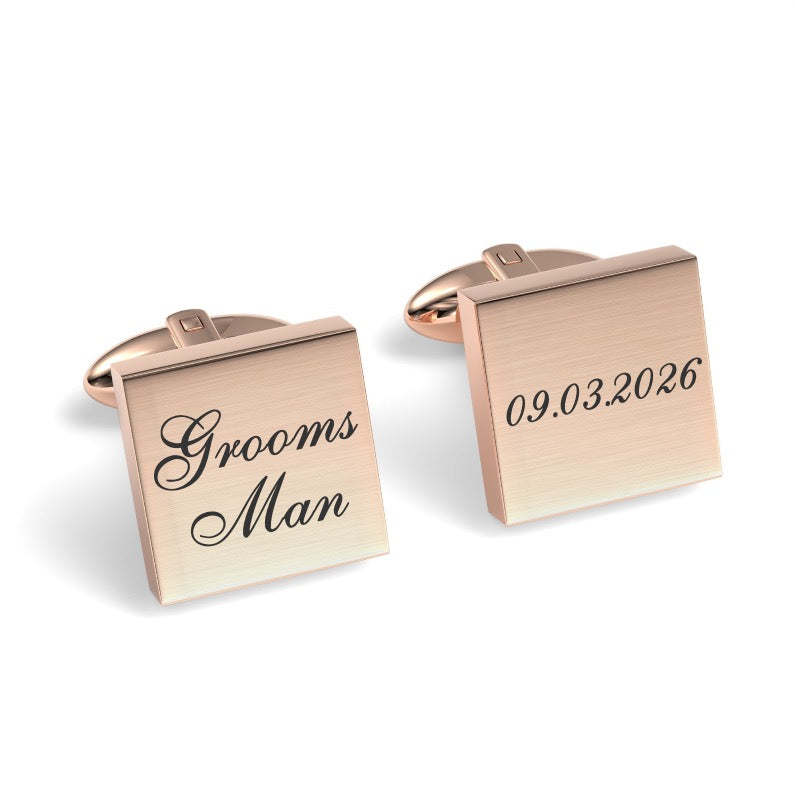 Groomsman Wedding Date Engraved Square Cufflinks