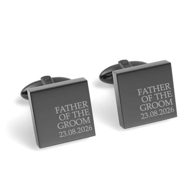 Father of the Groom & Date Engraved Wedding Square Cufflinks