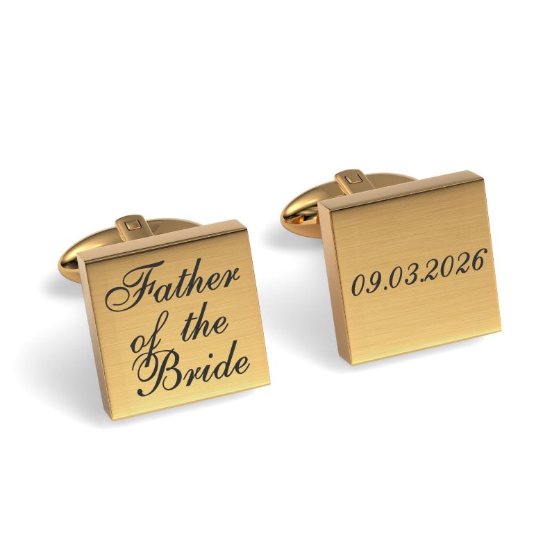 Father of the Bride Wedding Date Engraved Square Cufflinks
