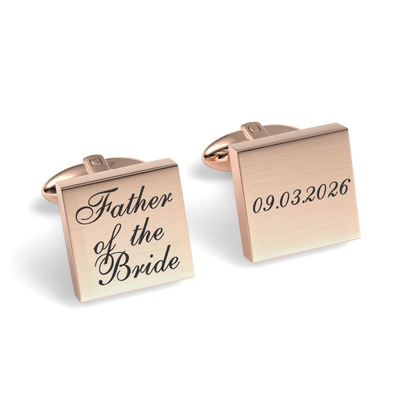 Father of the Bride Wedding Date Engraved Square Cufflinks