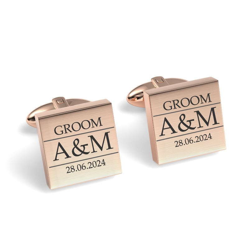Couples Initials, Wedding Role and Date Engraved Cufflinks