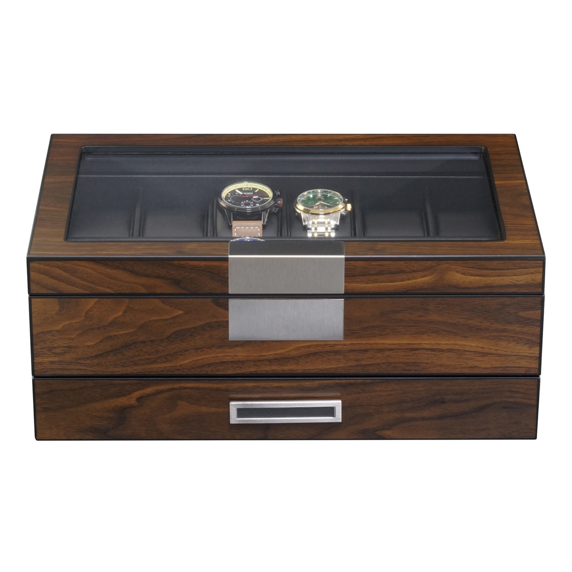 Seconds - 12 Slots Watch Box with Drawer in Ebony Wood