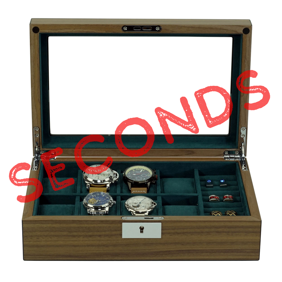 Seconds - 8 Slots Walnut Wooden Watch Box with Cufflinks Storage
