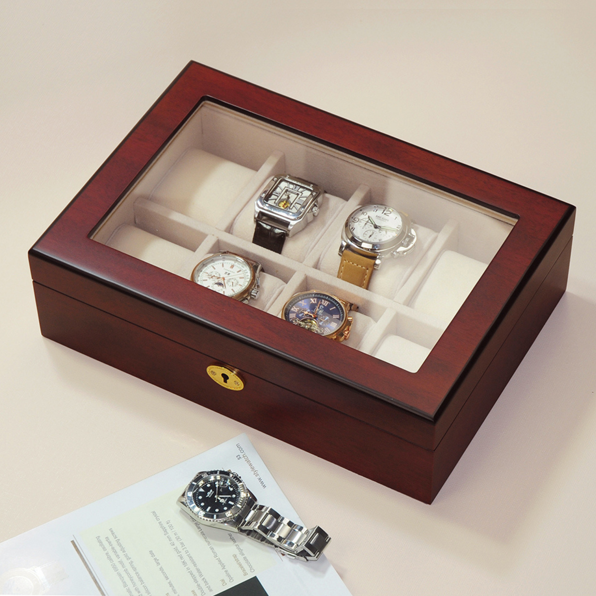 Cherry Wooden Watch Box for 8 Watches