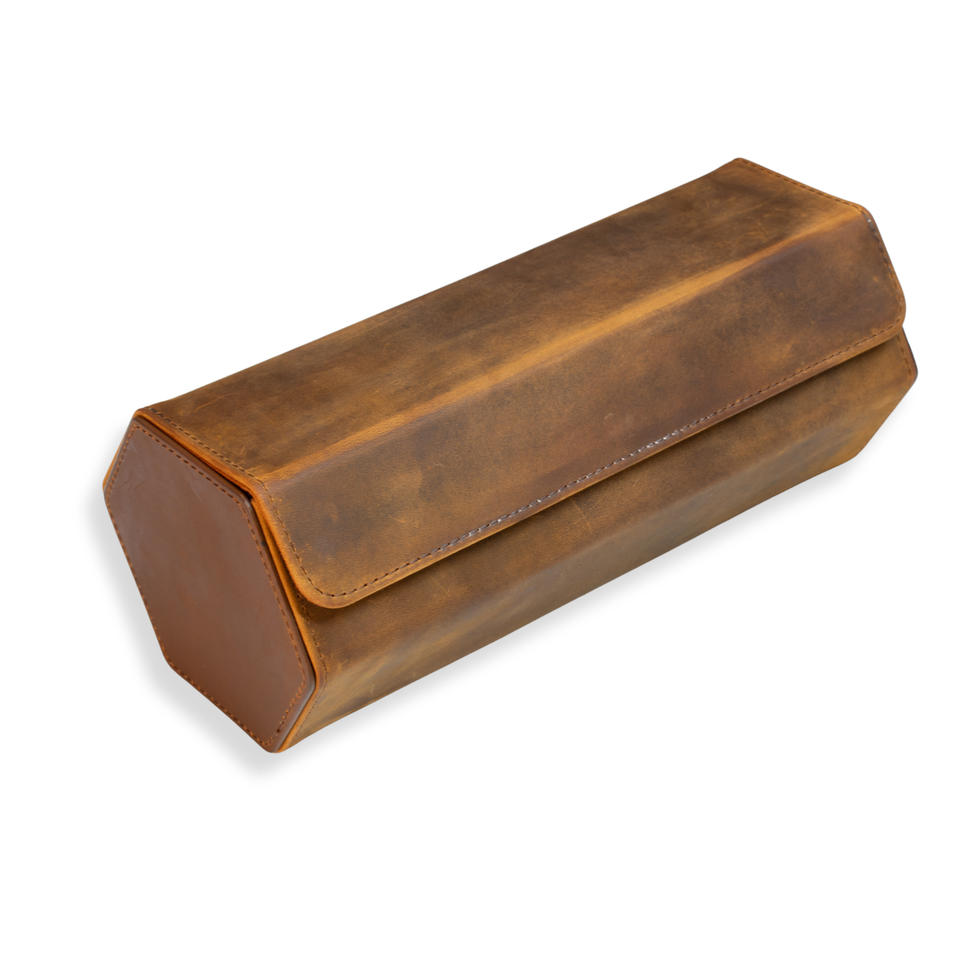 Seconds - Hex Leather Watch Roll 3 Slots in Saddle Leather/Brown