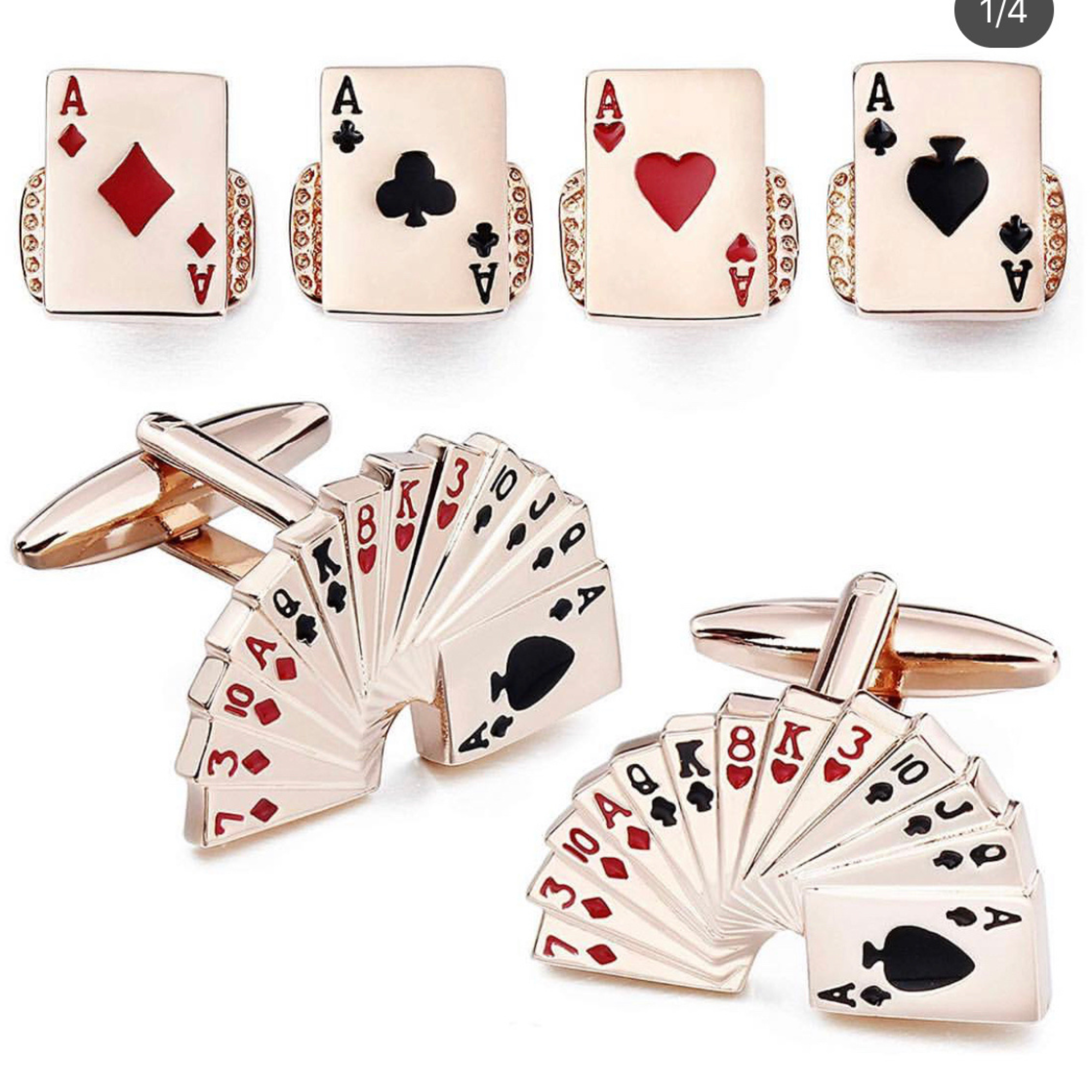 Casino Playing Cards Rose Gold Cufflinks and Stud Set