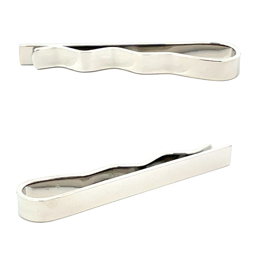 Small Shiny Silver Tie Bar with Wave Backing
