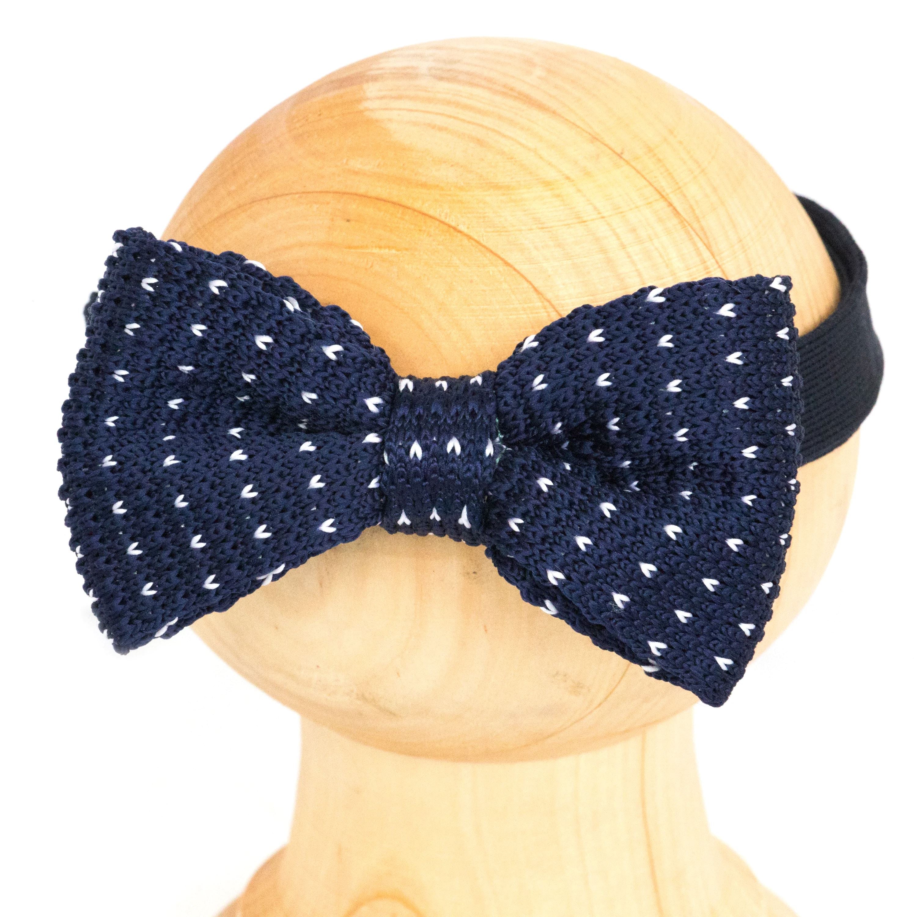 Adult Knit Bow Tie - Dark Blue/White Dot Bow Ties Clinks Australia 