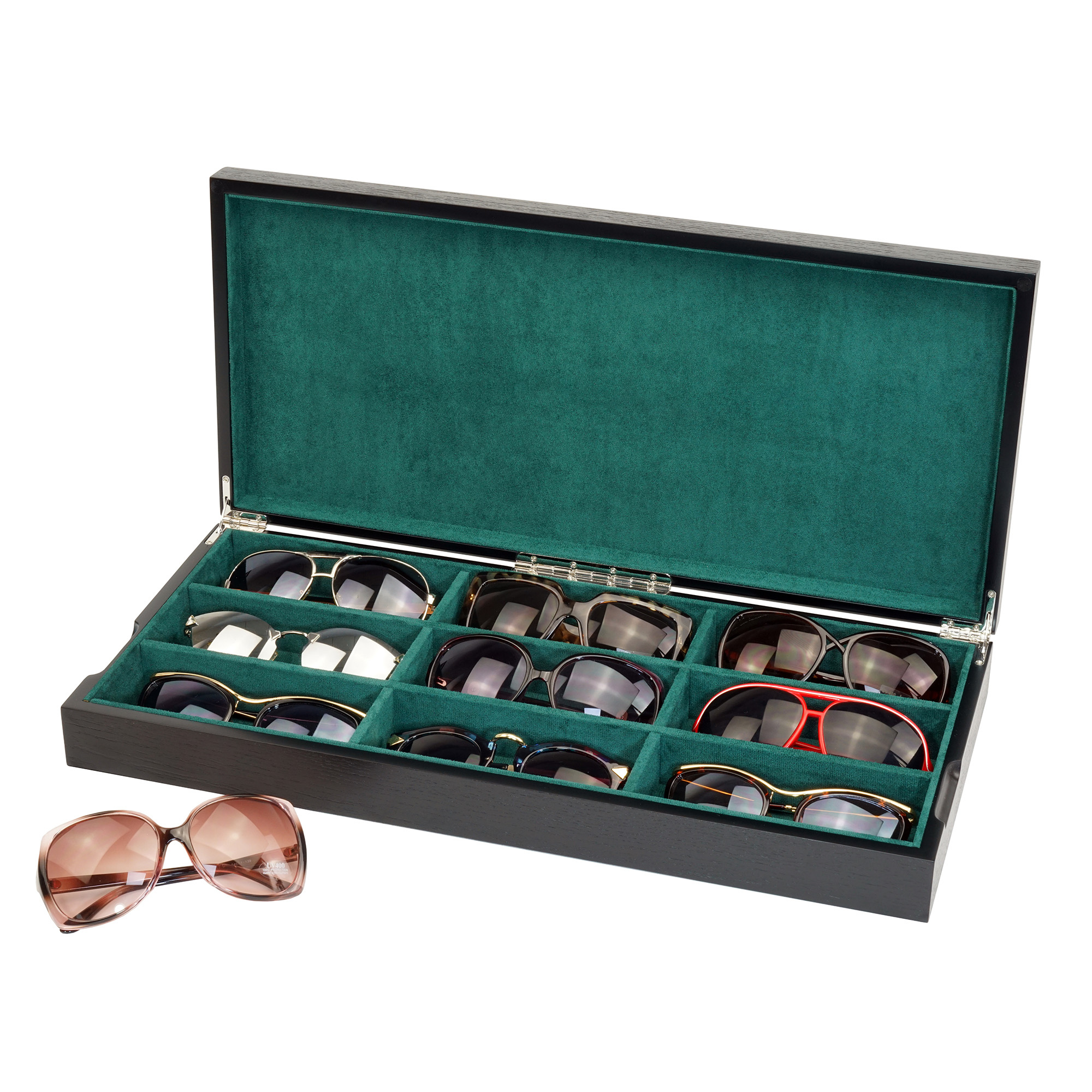 9 Pairs Wooden Sunglass Box in Black/Green