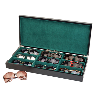 9 Pairs Wooden Sunglass Box in Black/Green