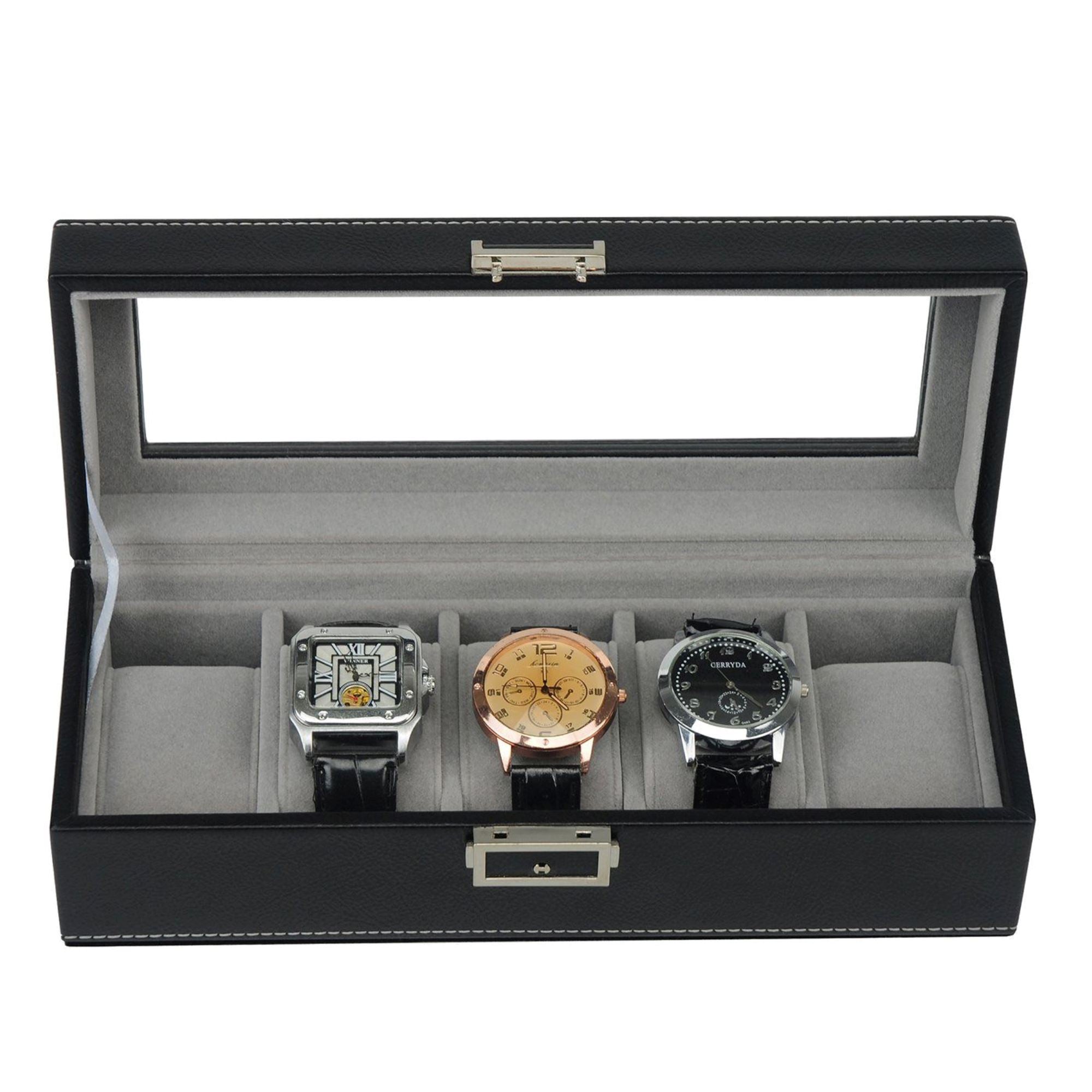 Leather Watch Box for 5 Watches in Black Watch Boxes Clinks 