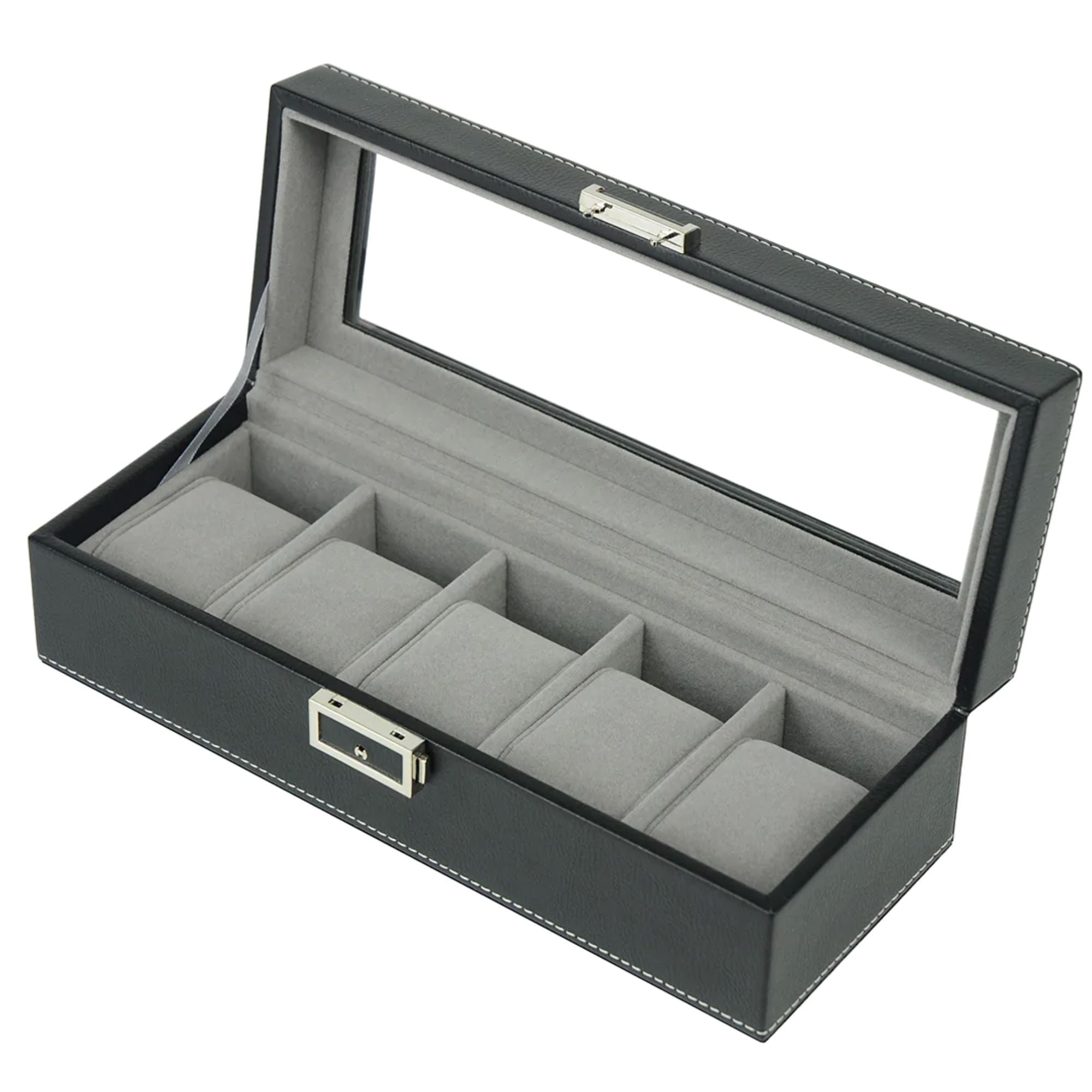 Leather Watch Box for 5 Watches in Black Watch Boxes Clinks 