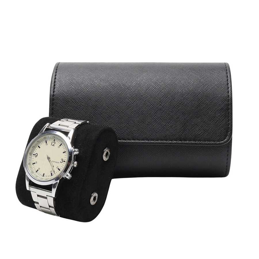 Watch Roll Case for 2 in Black Vegan Leather