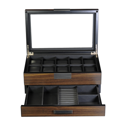 10 Slots Ebony Wooden Watch Box with Drawer