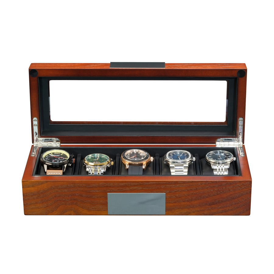 5 Slots Mahogany Wooden Watch Box
