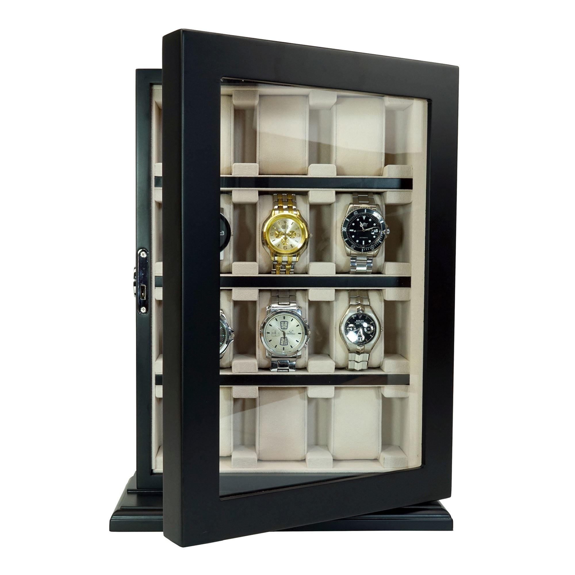 12 Slots Black Wooden Watch Cabinet Watch Boxes Clinks Australia 