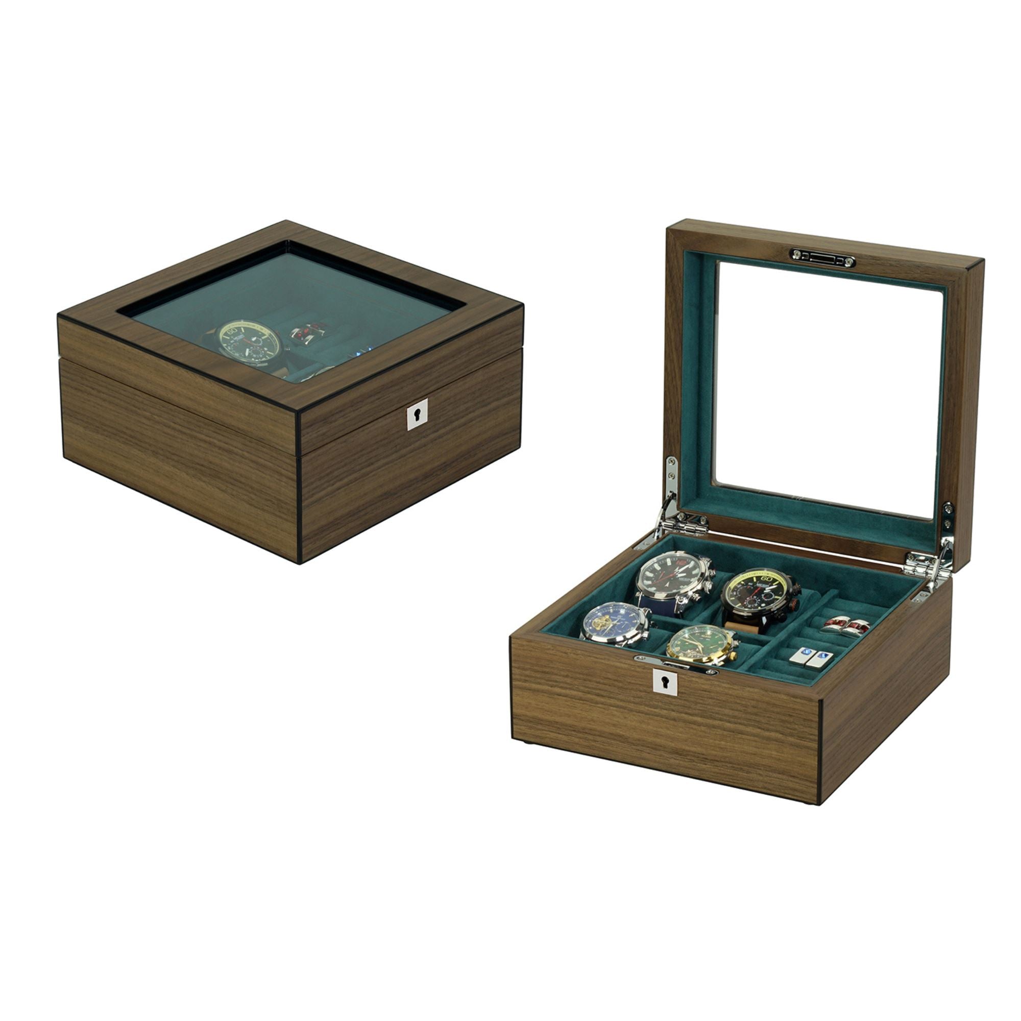 4 Slots Walnut Wooden Watch Box with Cufflinks Storage Watch Boxes Clinks Australia 